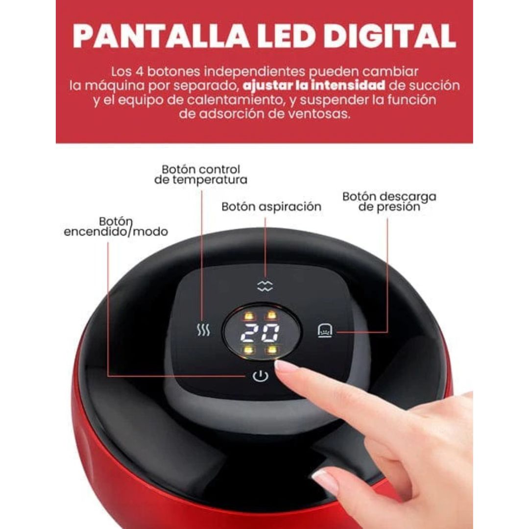 Masajeador eléctrico con ventosas, calor, luz y succión