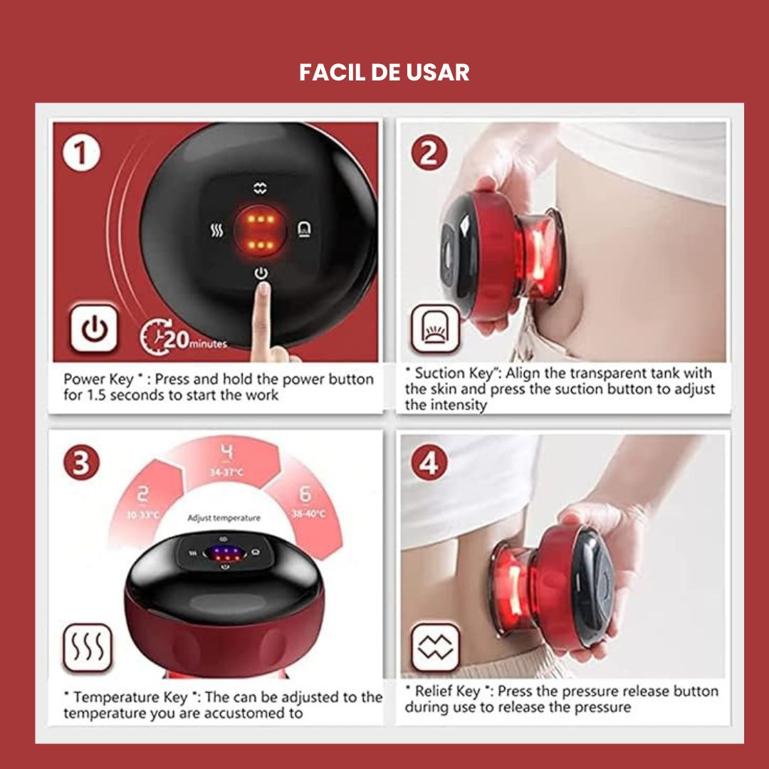Masajeador eléctrico con ventosas, calor, luz y succión