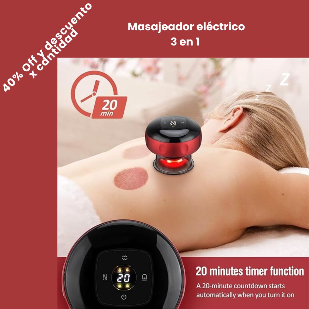 Masajeador eléctrico con ventosas, calor, luz y succión