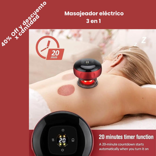 Masajeador eléctrico con ventosas, calor, luz y succión